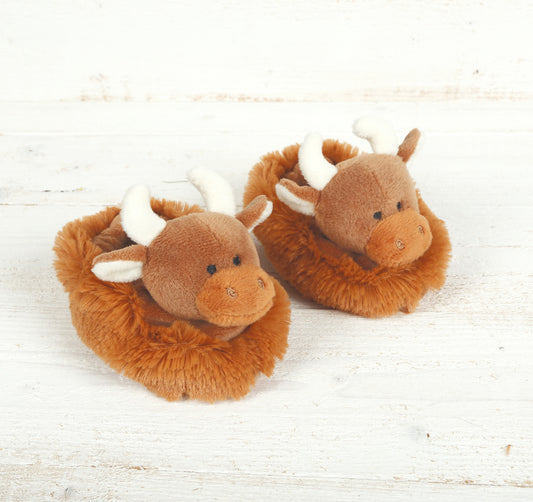 Brown Highland Cow Baby Slippers 0-6months
