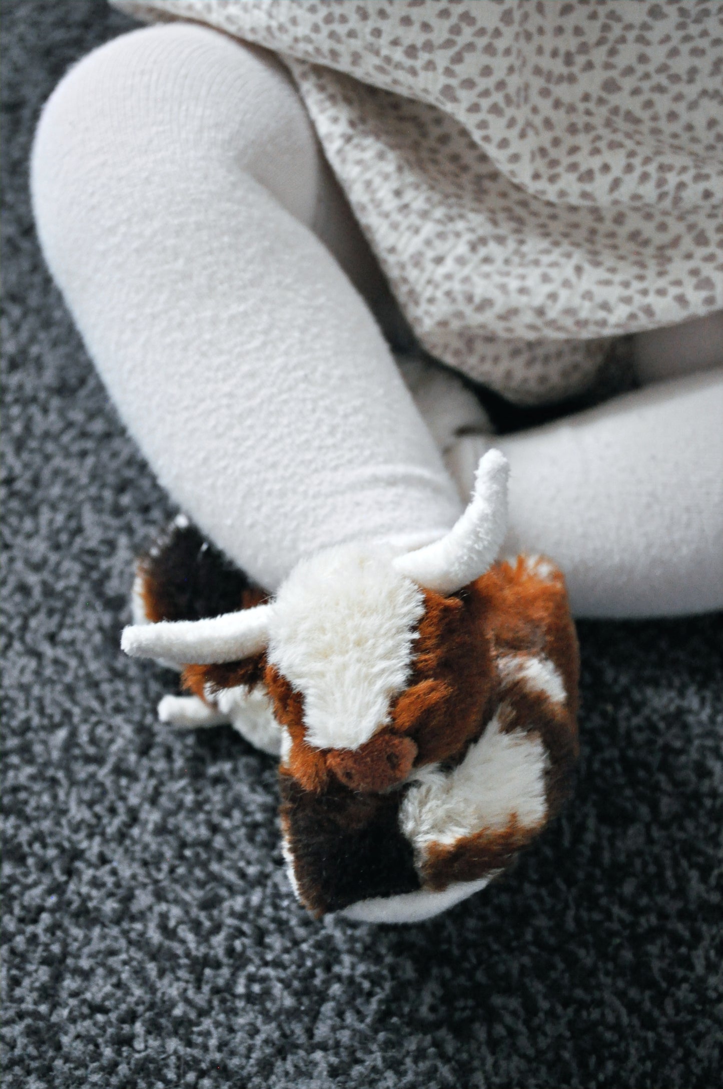 Texas Highland Cow Baby Slippers Cream Brown